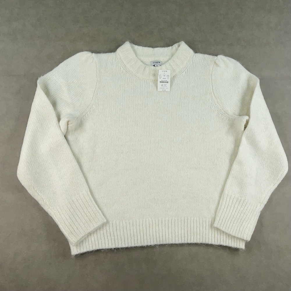 J Crew Ivory Brushed Alpaca Puff Sleeve Mock Neck Sweater Size XL CF382 NWT
